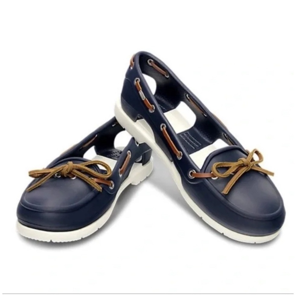 Crocs Beach Line Hybrid Boat Shoes Size 8 Navy Blue White Slip On - Picture 1 of 10